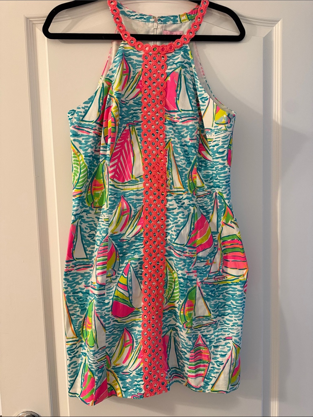 Lilly Pulitzer Multicolor Sailboat Shift Dress with Coral Trim